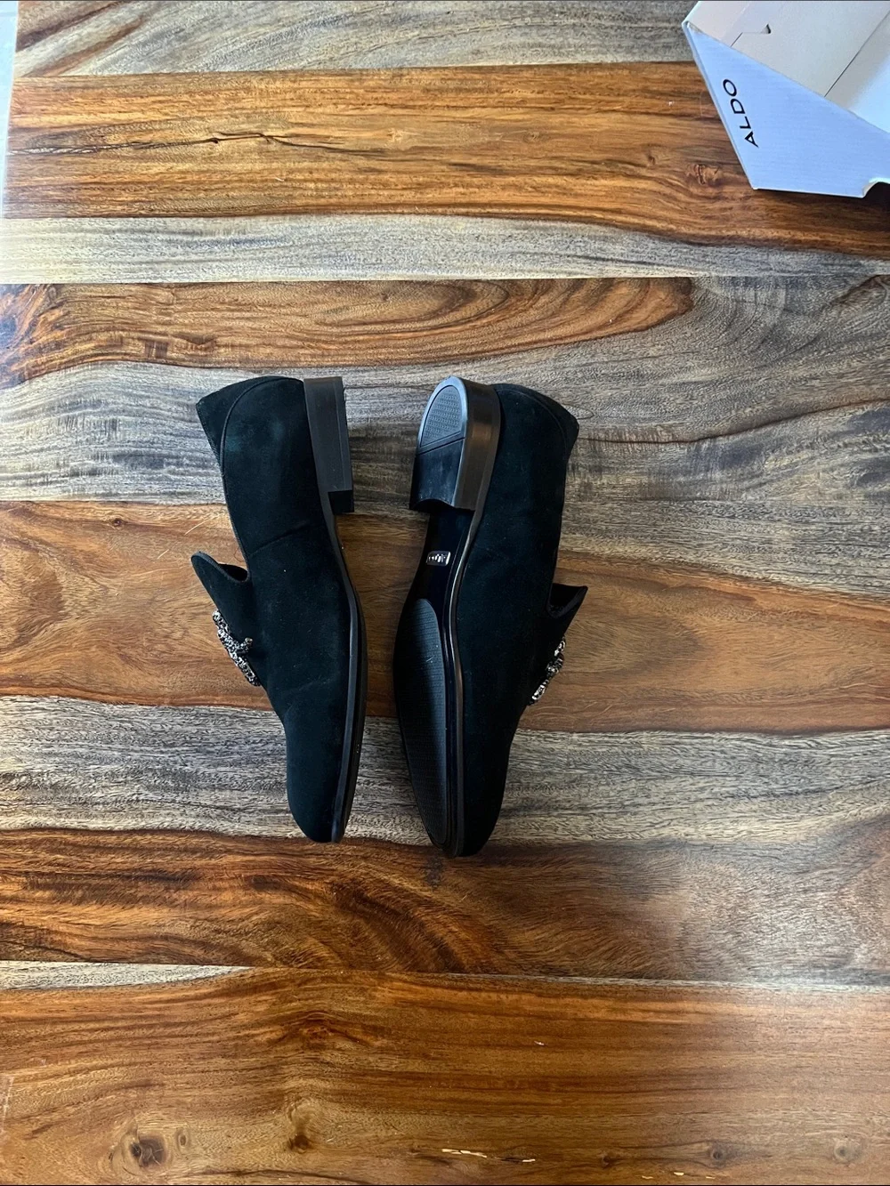 Aldo Black Suede Slip-On Loafers with Beaded Octopus Detail